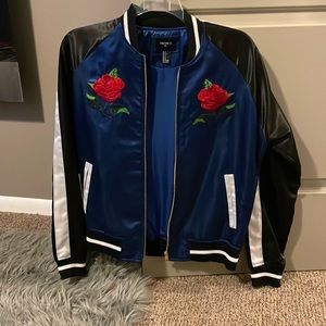 Rose blue and black jacket . Perfect for the spring time